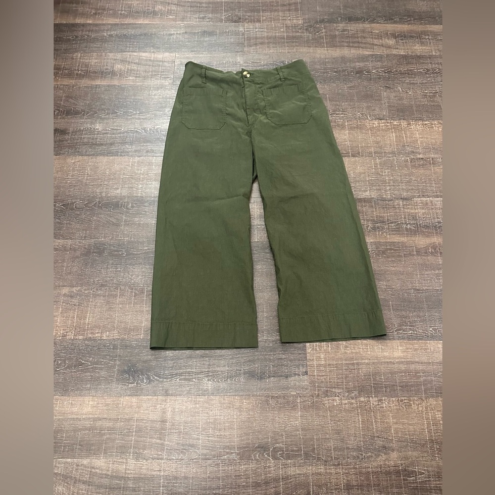 Anthropologie Olive Green Cropped Wide-Leg Pants